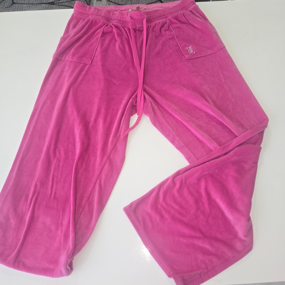 Juicy Couture Y2K Pink Velour Rhinestone Wide Leg Sleepwear Pants 1X 1960-118